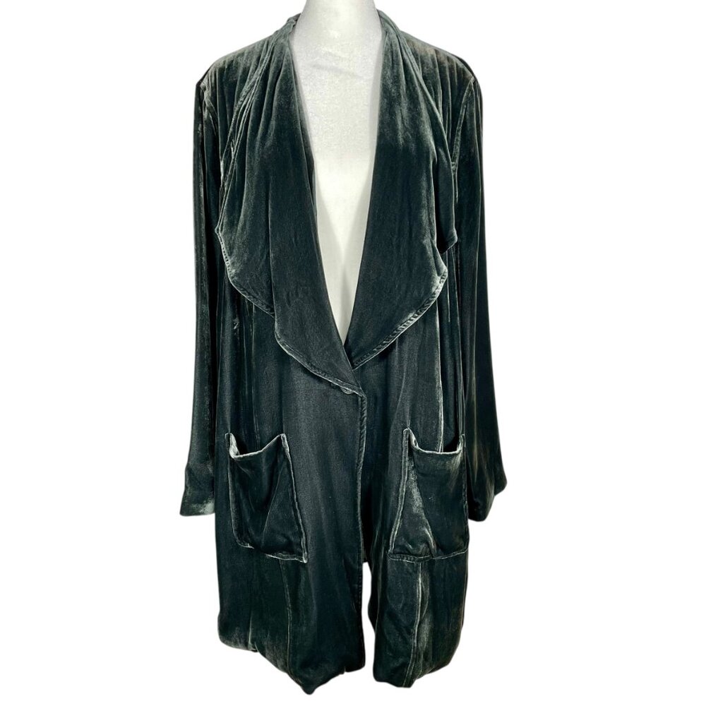 Poetry Silk Velvet Open Front Jacket Drape Collar Charcoal Gray Size 16 Luxury - Picture 2 of 12